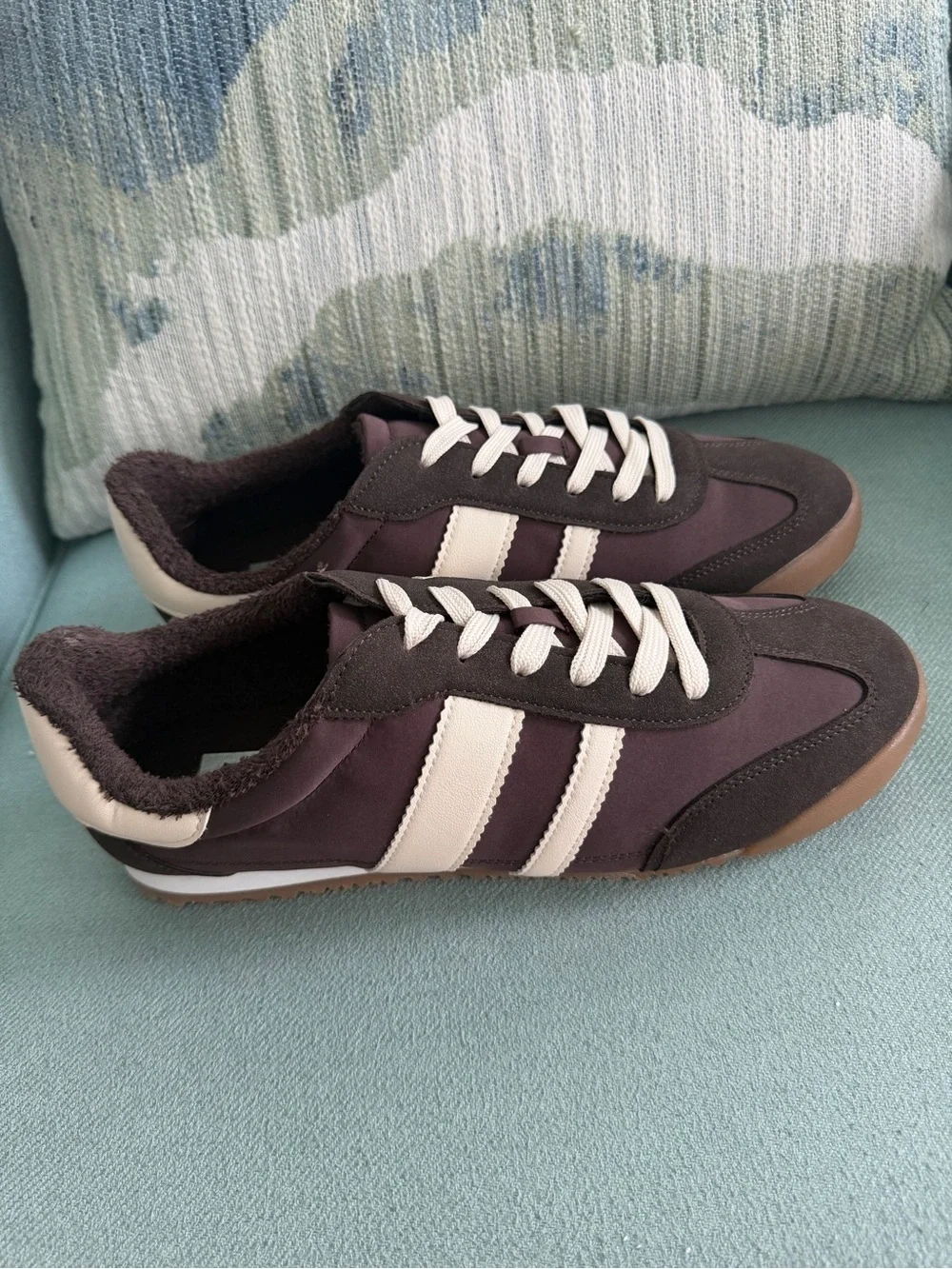 Women's Dolce Vita Dark Brown Sneakers with Cream Stripes - Picture 1 of 6